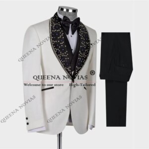 Jewelry Stones Tuxedo Suits For Men Wedding Party Blazers Outfit Customized Groom Business Banquet Dresses trajes para hombre