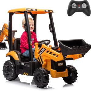 12V Ride On Excavator, Ride on Toys for Kids 4-8, Electric Car for Kids with Tractor, Bulldozer, Digging Arm, Backhoe Toy Car wi