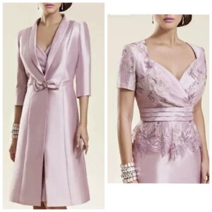 Elegant Mother of the Bride Dresses For Weddings Lace Appliques Short Sleeve With Jacket Customized