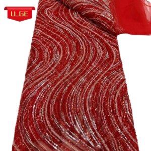 2025Elegant Superior Quality Heavy Soft Mesh Sequined Lace Fabric with Stones for Classic Wedding & Party Dressess U_Ge2598