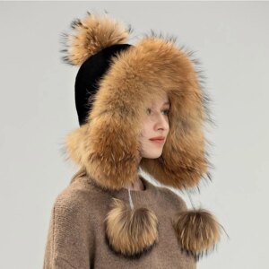 Warm Natural Raccoon Fur With Earflaps Winter Sell Like Hot Cakes Sale Warm Russian Hat High-end Atmosphere Raccoon Fur Hat