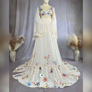 Maternity Photography Two-Piece Dress Beige Linen-Cotton Applique Embroidery Elegant Photo Studio Outfit for Baby Show Bridal