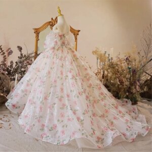 Vintage Flower Girl Wedding Dress Floral Beading Long Formal Gown Kids Evening Party Dress Princess Birthday Prom Gown