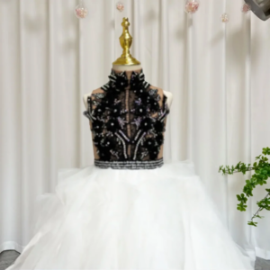 Luxury Black-White Girl Bridesmaides Dresses Dubai for Princess Kids Birthday Wedding Party Pageant Ball Gown