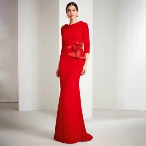 Elegant Mother of the Bride Dress Mermaid Boat Neck Red Wedding Guest Gowns for Women 2024 Flower Belt Trumpet Formal Party Gown