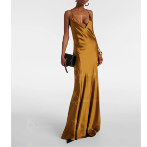 QueensLove Deep V-Neck Bridesmaid Dress A-Line Long Satin Evening Prom Dress Fashion Color Party Dress Customize