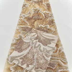 2025 Luxurious Nigerian African Beaded Lace Fabric High Quality Sequins Embroidery African French Lace Fabric For Sewing Dress
