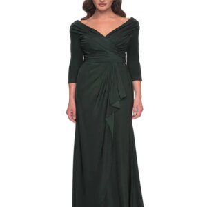 Customized Wrap V-neck Long-sleeve Bodycon Mom Dress 3-quarter Sleeves Crossover Neckline Pleated Tulip Skirt Evening Gown