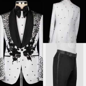 Luxurious Black Beaded Wedding Tuxedos 2 Piece Set Jacket Pants Men Suit ShawlLapel Customized Groom Wear Party Suits
