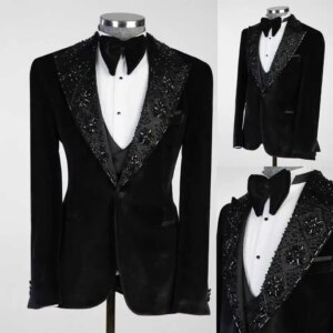 Classic Simple Wedding Men Suits Solid Color Bestman Lapel Beading Groom Wear Business Party Men’s Jacket Formal Suit Customized