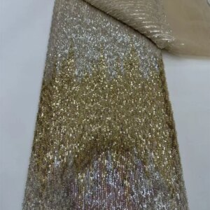 African Fabric Lace High Quality Gold 2025 Luxury Laces On Sale 5 Yard Sequence Lace Fabric 2025 High Quality For Sewing A1073-1
