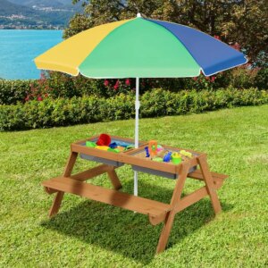Kids Picnic Table, 4 in 1 Sand and Water Table w/Detachable Tabletop, 2 Removable Play Boxes, Foldable & Height Adjustable Umbre