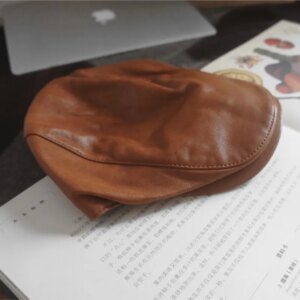 One-piece leather lambskin vintage newsboy cap for men and women