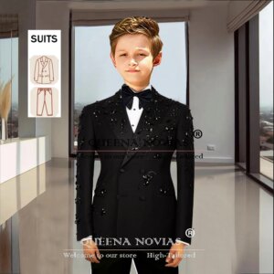 Luxury Boy Suits For Wedding Diamond Beaded Stones Jacket Pants 2 Pieces Children Formal Party Tuxedos Customized Kids Clothing