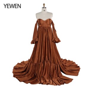 Soft Satin Long Shoulderless Pregnancy Woman Baby Shower Maternity Dresses Photoshoot Gown YEWEN YW220701