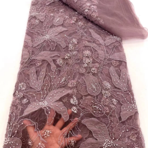 2025 High Quality African Sequins Tulle Embroidered Groom Lace Fabric Beaded Sequins Lace Fabric For Nigerian Wedding
