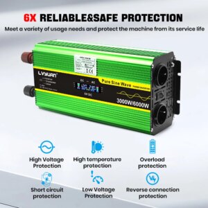 LCD Pure Sine Wave Inverter DC12V AC 110V/220V Power Inversor Professional Inverters for Household Power Generation Systems