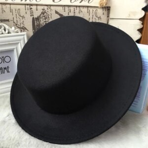 Black woolen men fashion casual male performance flat top hat woman