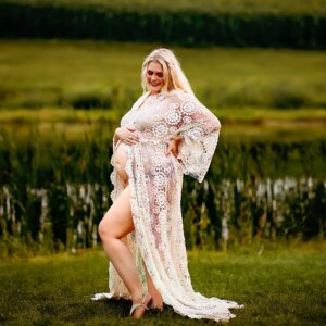 Don&Judy Maternity Dress for Photoshoot Pregnancy Sexy Cardigan Women Photography Dress Cotton Embroidery Party Evening Clothes