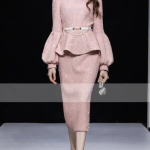 Light Luxury Palace Small Fragrance Style Two-piece Set Woolen Lotus Leaf Top One Step Skirt Half Skirt Set