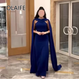 Sleeveless Chiffon Solid Formal Evening Bridesmaid Dres with Cape Sheath Floor-Length Saudi Arab Evening Gown Customized