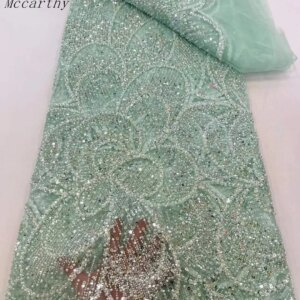 Luxury African Sequins Beaded Lace Fabric 2025 High Quality Groom Nigerian Wedding Bridal Embroidery French Tulle Sewing