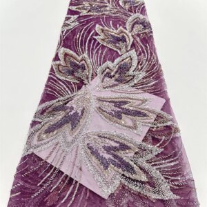 Wholesale Hig Quality African Tulle Lace Fabric Handmade Beads Nigerian Sequins Laces Fabrics For Party Dress