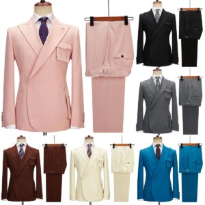 Gentle Wedding Suits For Men Peak Lapel Groom Wear Slim Fit One Button Pocket Tuxedos Business Party 2 Pcs Jacket Pants