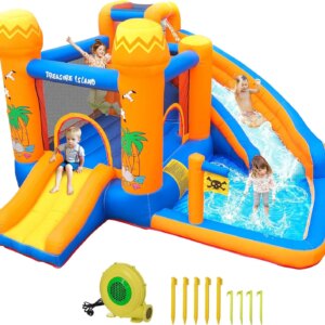 Kids Inflatable Bounce House w/450W Blower, Kid Bouncer & Water Slide 2 in 1, Outdoor/Indoor Bouncy Castle Water Park Backyard w