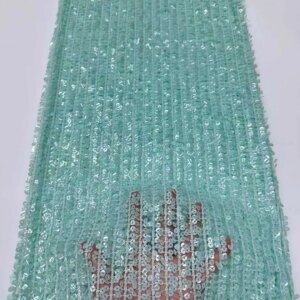 Latest Hot Sale Fashion Africa Lace Fabric High Quality Handmade Embroidery Lace With Beads Sequins Party For Wedding Dress