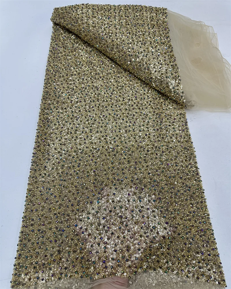 African Sequins Lace Fabric Heavy Beaded Lace Fabrics with Sequins French Tulle Mesh Lace Fabric Sequence Fabrics Lace 6.6KG/5Y