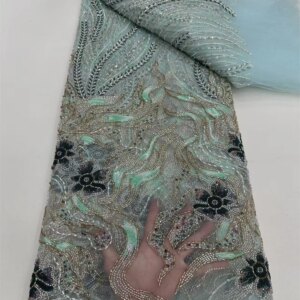 High-Quality Handmade African Lace Fabric with Beads And Sequins for Wedding Dresses Fashionable Embroidered Party Wear
