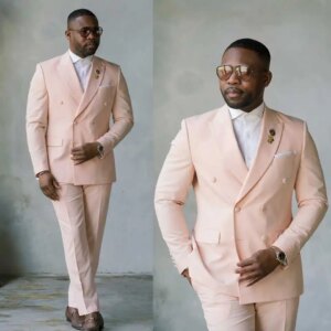 Classic Wedding Suits For Groom Peaked Lapel Double Breasted Tuxedos 2 Pcs Jacket Pants Evening Party Prom Customized