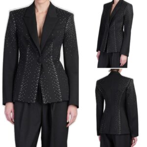 Black Crystal Women Pants Suits 2 Pieces Slim Fit Customized Formal Special Occasion Suits Party Show Outfit