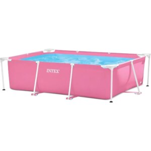 28266EH 7’L x 5’W x 23-5/8″H Rectangular Metal Frame Above Ground Outdoor Backyard Swimming Pool, 439 Gallons of Water, Pink