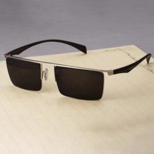 Vazrobe Oversized Brand Sunglasses Men Natural Minerals Stones Brown Sun Glasses for Male Semi Rimless Big Frame Eyebrow