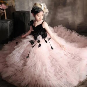 Dreamy Vow Elegant Pink Dubai Girl Dress Flowers Arabic Princess Kids Wedding Birthday Party First Communion Ball Gown 2025 J269