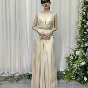 Luxury Strapless Evening Dress Custom Pleated Champagne Mermaid Gown For Prom Party Special Occasions YM15