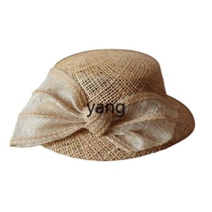 LMM retro raffia hollow woven top hat, big bow decorative straw hat sunshade