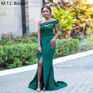 Custom Made Green One Shoulder Mermaid African Bridesmaids Dresses Side Split Chic Beading Lace Long Maids Of Honor Gowns