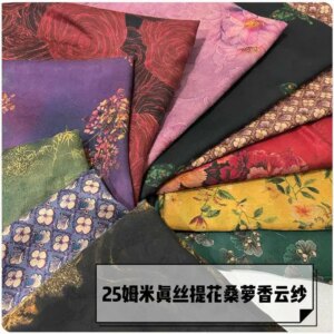 Real Silk Fragrant Cloud Yarn Jacquard Fabric Chinese Style Cheongsam Shirt Short Sleeve Dress Pants Cloth