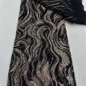 Luxury French Embroidery Heavy Beads Tulle Lace Fabric Fashion 2025 African Nigerian With Sequin Fabric For Luxury Evening Dress