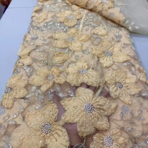 African 3D Lace Fabric 2025 High Quality Lace Nigerian Sequins Beads Lace Fabric French Laces Fabrics For Party Dress Sewing