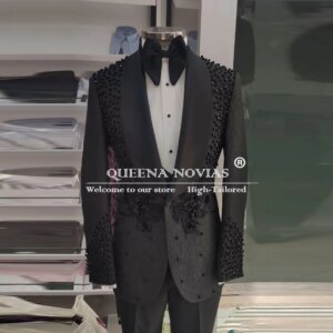 Luxury Groom Wedding Tuxedos Customized Floral Pearls Beaded Appliques Prom Blazer 2 Pieces Formal Party Suits Men Slim Fit 2025