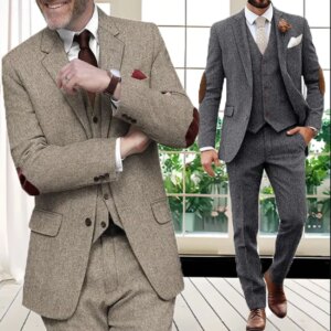 Men’s Business Casual Suits Slim Fit Formal Groom Tuxedo 3 Piece Wedding Male Suits (Jacket+Vest+Pants) Coats Blazers Set XS-6XL
