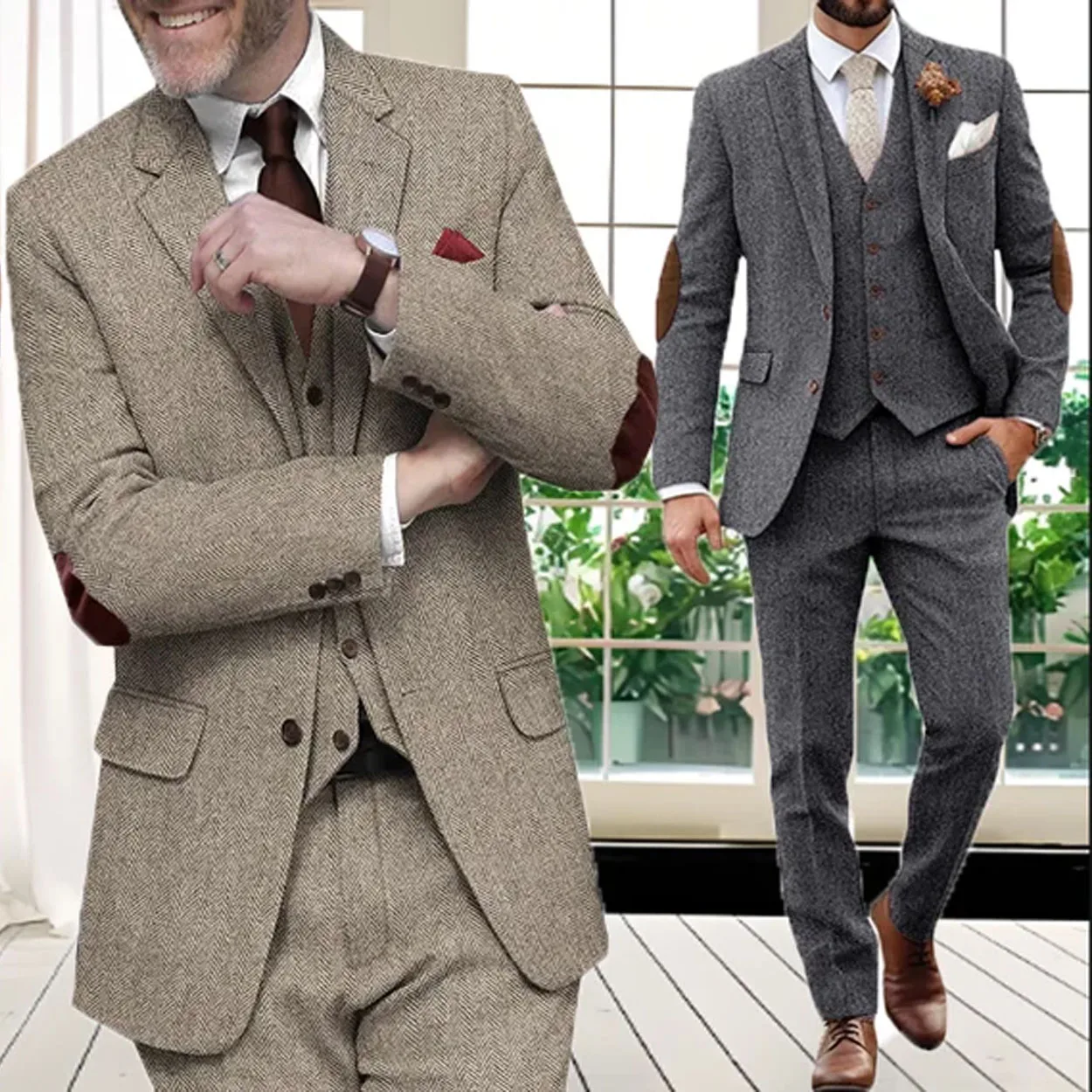 Men's Business Casual Suits Slim Fit Formal Groom Tuxedo 3 Piece Wedding Male Suits (Jacket+Vest+Pants) Coats Blazers Set XS-6XL