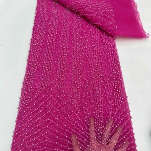 Embroidered Fabrics Of 5 Yards New Designs Dubai High Quality Fabric 2024 Burnt Orange Beaded French Mesh For Sewing KB4626