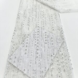 2025 High Quality New Arrival African Handmade Beaded Tulle Lace Fabric Nigerian Sequins Lace Fabric For Wedding Dresses 5 Yards