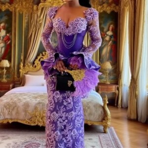 Long Sleeves Plus Size Mermaid Prom Party Gowns Gala Customized Light Purple Lace Formal Bride Mother Evening Dresses