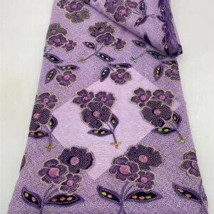 Purple African velvet with big stone Lace Fabric High Quality French Nigerian Lace Fabrics Beads For Sewing Dress Wedding Party